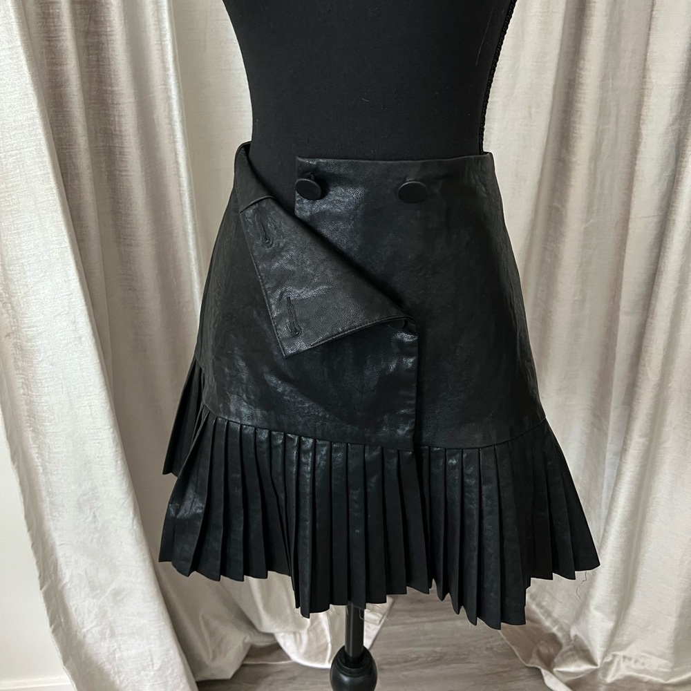Pleated Faux Leather Skirt
